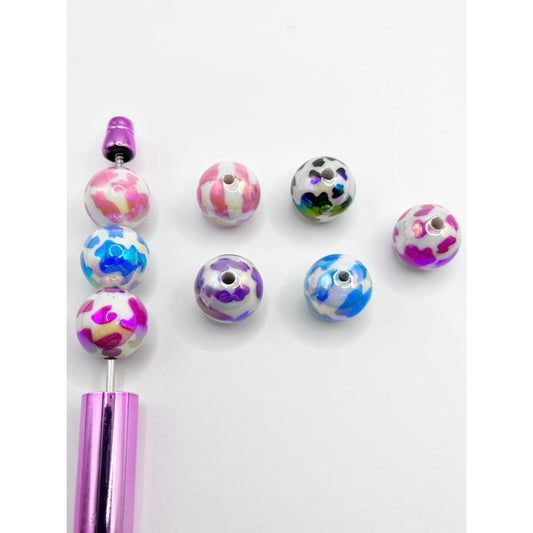 Colorful Cow Printed Glossy Acrylic Beads With UV Finish ,Random Mix,16mm,SK