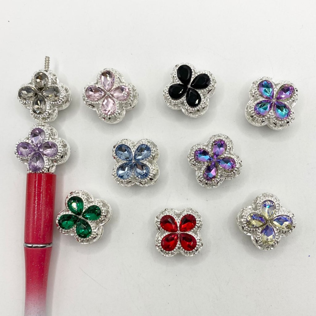 Metal Alloy Hollow Four-leaf Clover Fancy Multicolor Crystal Beads With Rhinestone Around ,20mm by 23mm