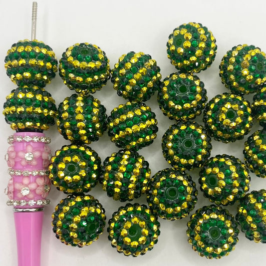 Green And Gold Swirl Acrylic Rhinestone Beads ,20mm