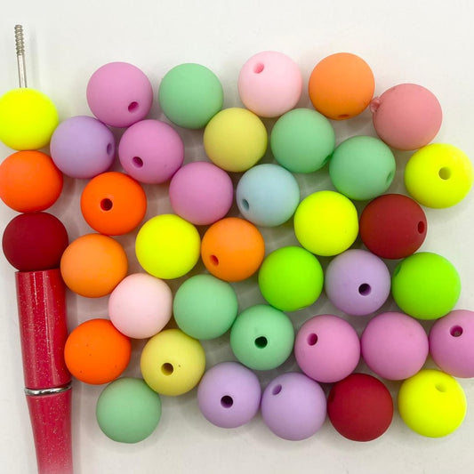 Rubber Plating Acrylic Beads, Neon Color, 16mm, Random Mix ,CM