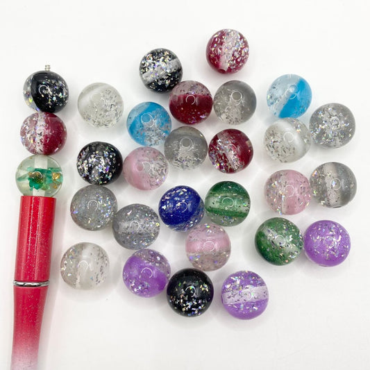 Half Clear Se Thru Glossy Acrylic Beads With AB Silver Confetti ,16mm,Random Mix ,XX