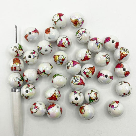 Glossy Christmas Gnome Prined Acrylic Beads with UV Finish ,16mm,SJ