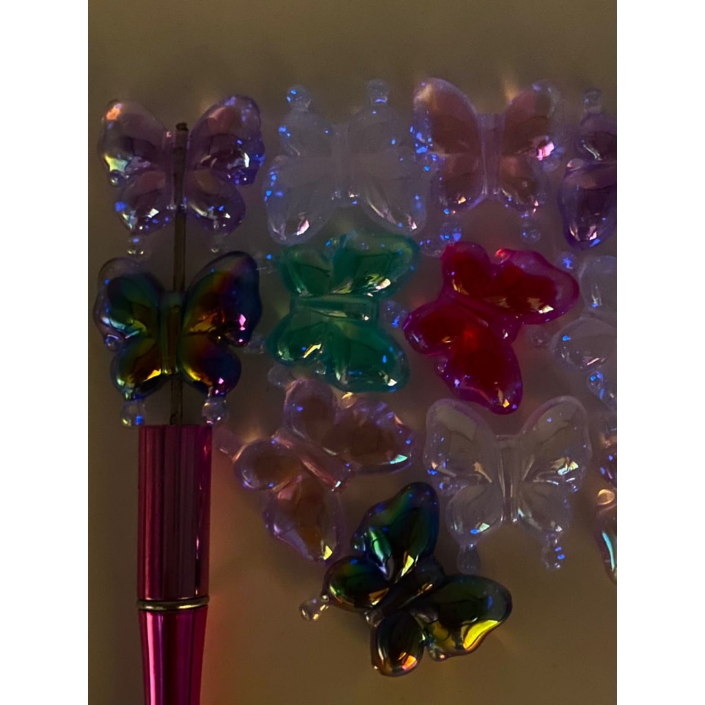 Double Clear See-Thru Butterfly Acrylic Beads With Luminious Glitter ,30mm by 30mm,Random Mix,CM