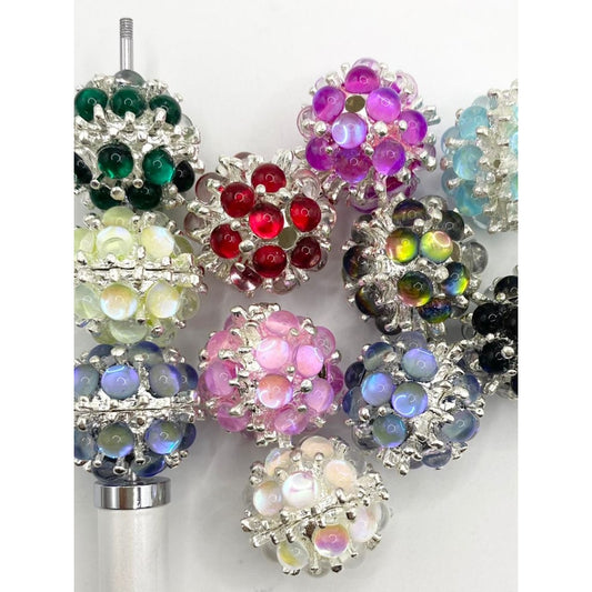 Metal Alloy Beads with UV Round Crystal & Silver Pins,20mm,Random Mix ,ZY