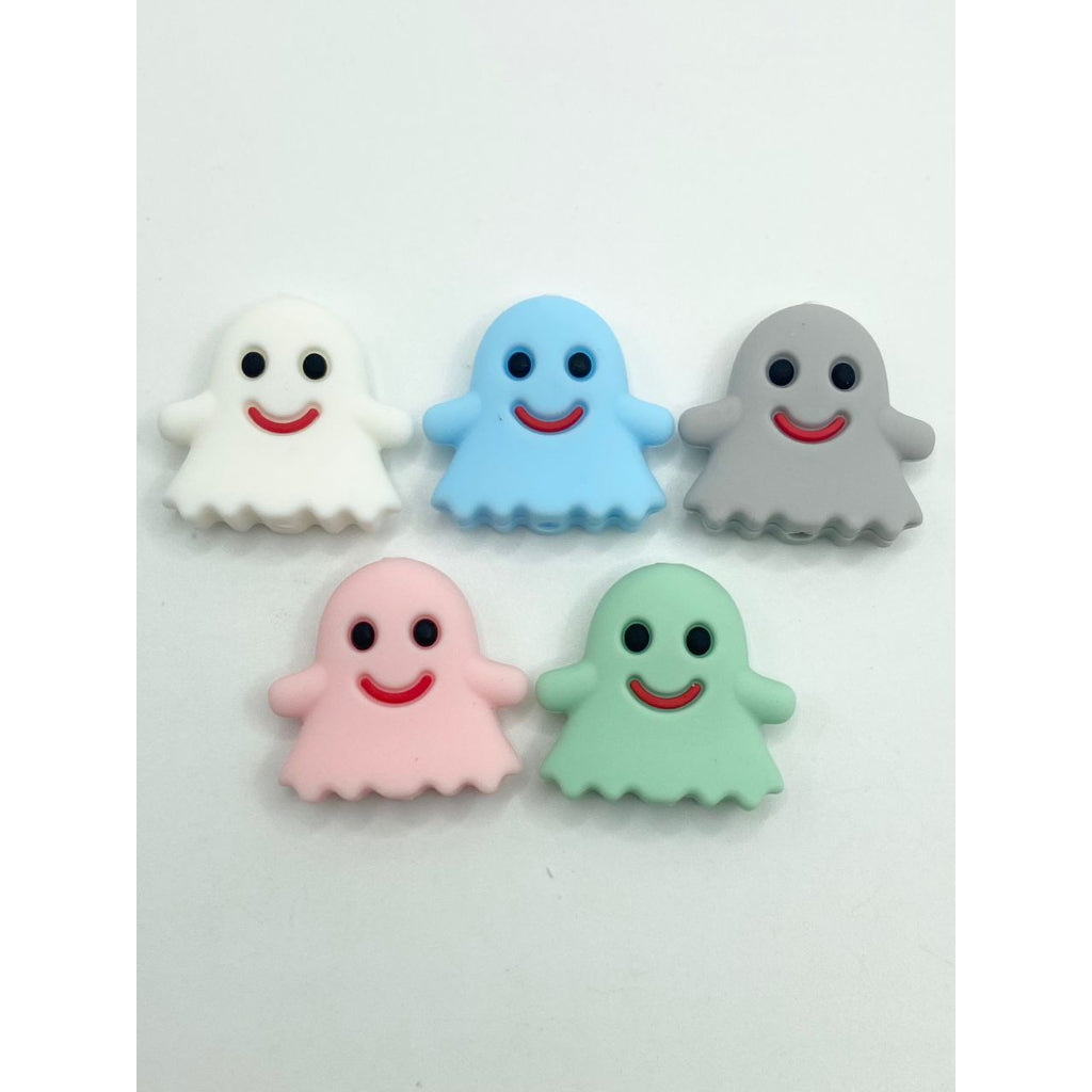 Cute Halloween Ghost Silicone Focal Beads, Random Mix