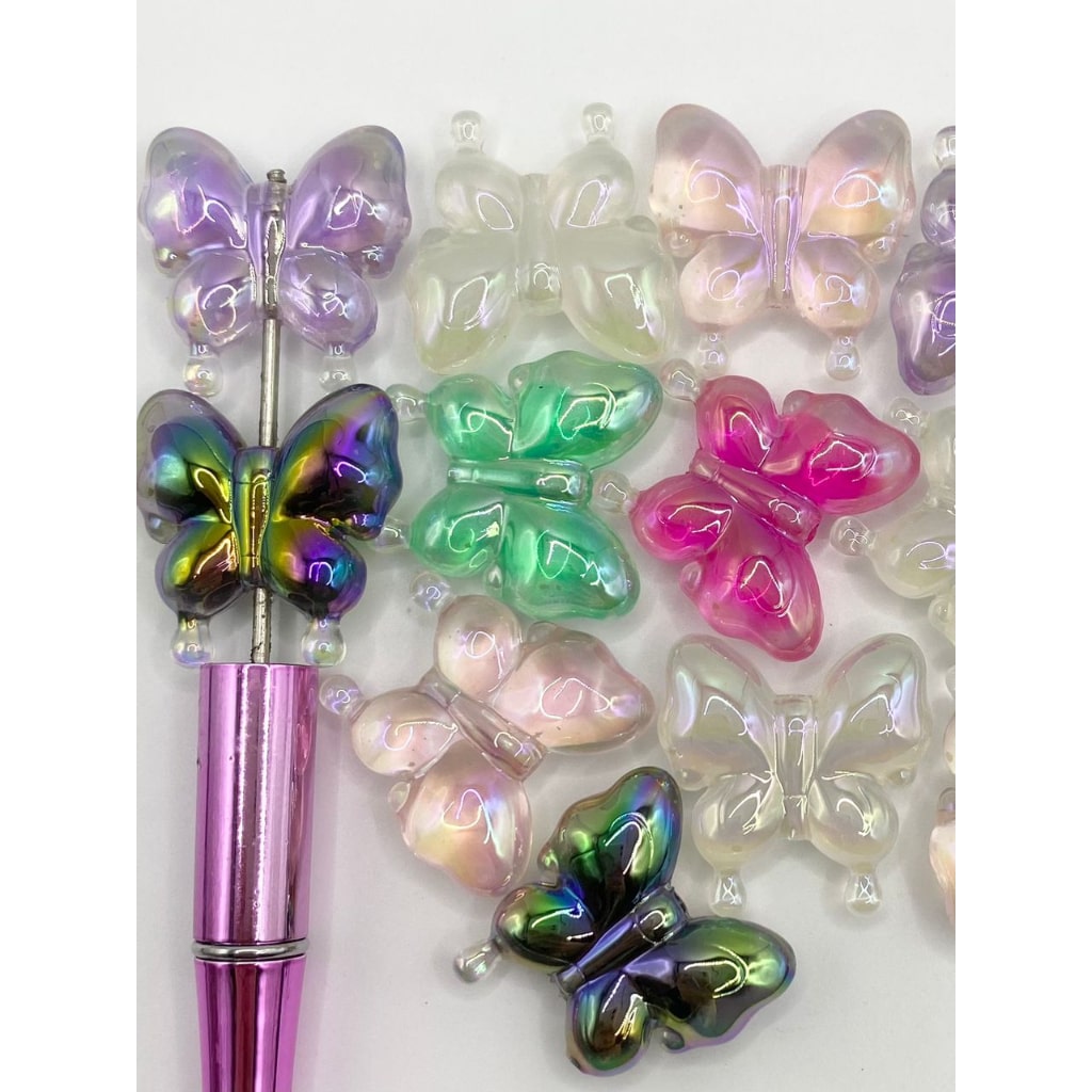 Double Clear See-Thru Butterfly Acrylic Beads With Luminious Glitter ,30mm by 30mm,Random Mix,CM