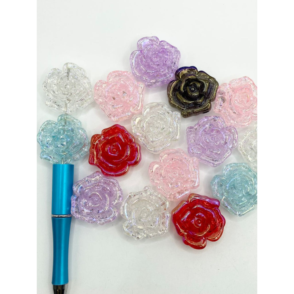 Clear See-Thru Rose Flower Crackle Acrylic Beads,29mm,Random Mix,YY