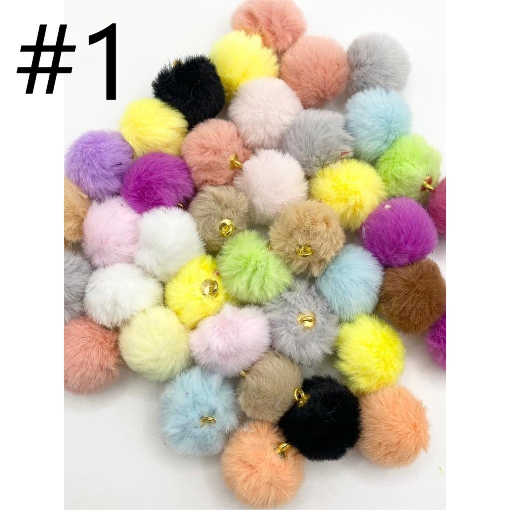 Pom Pom Fluffy Balls Beads With Pendants ,16mm,Random Mix