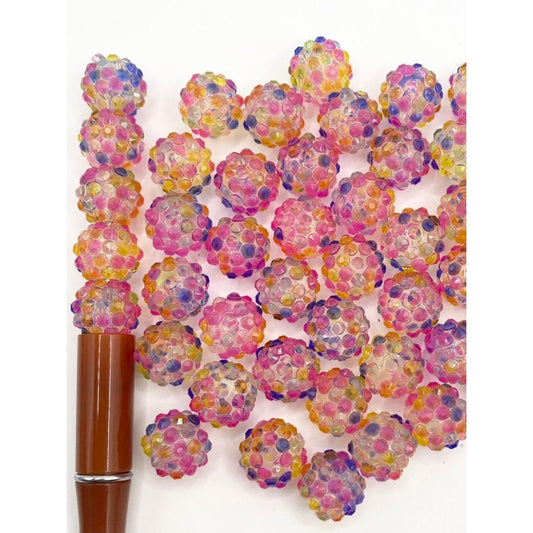 Clear See-Thru Rainbow Color Acrylic Beads in Purple & Pink & Yellow ,14mm