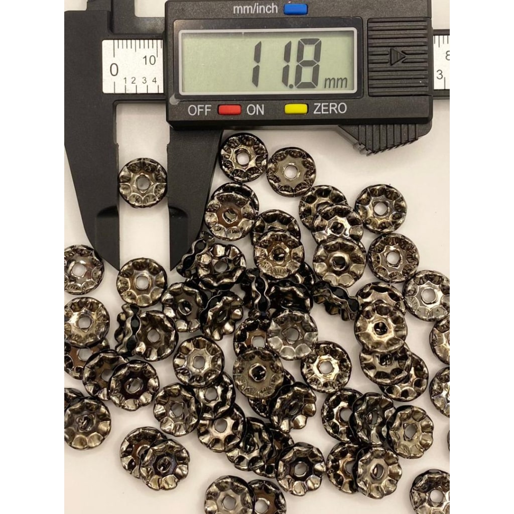 Wavy Spacers With Gun Black Color Metal and Black Color Rhinestones, 12mm