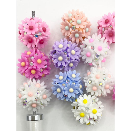 Fancy Clay Beads With Solid Color Daisy Flower & AB Rhinestone In the Flash,20mm,Random Mix,ZY