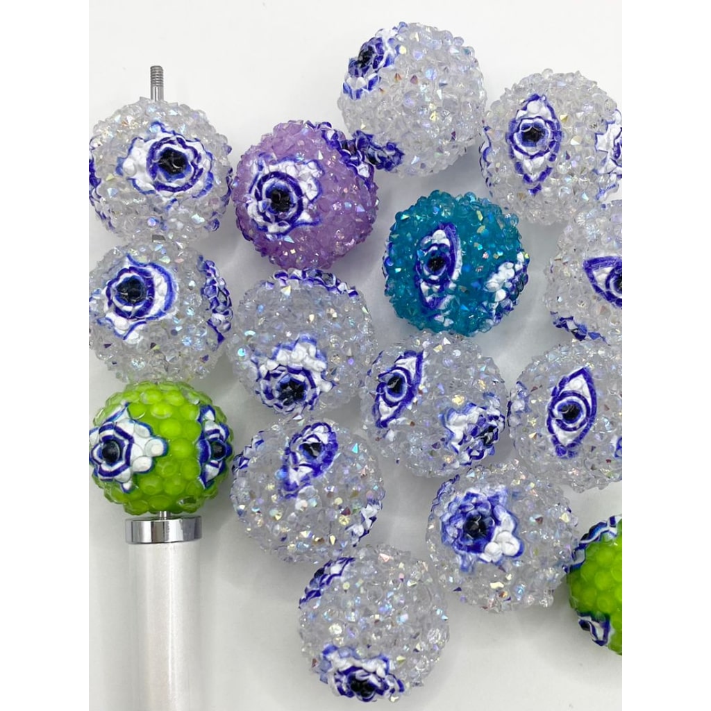 Rhinestone Acrylic Beads With Blue Devil's Eye,20mm,Random Mix ,ZY