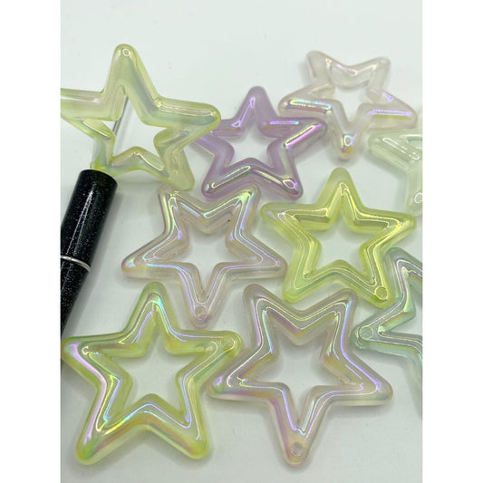 UV Finish Star Shaped Frame Acrylic Beads ,48mm,Random Mix,AZ