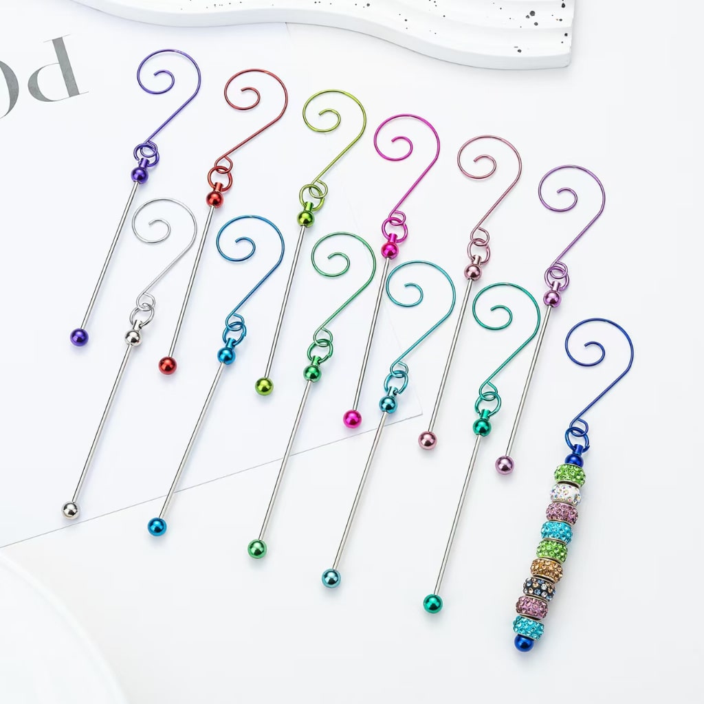 DIY Beadable Metal Swirl Hangers Hooks with Keychain Bar for Christmas Ornaments Accessories, 124mm or so