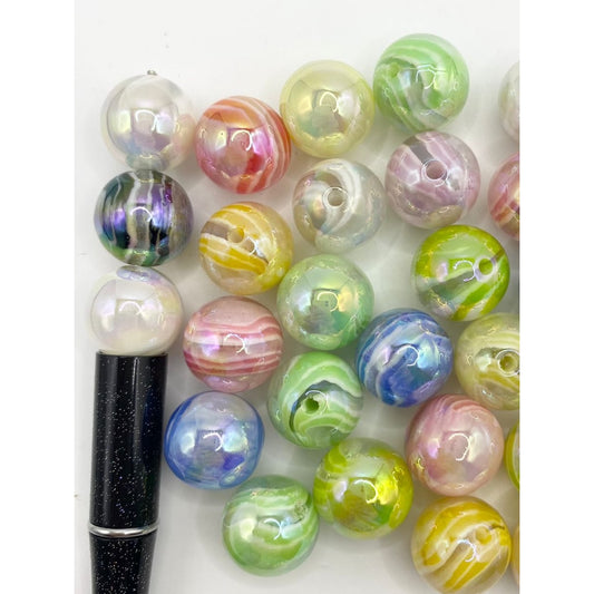 UV Glossy Acrylic Beads With Multicolor Layers inside ,16mm,Random Mix,XX