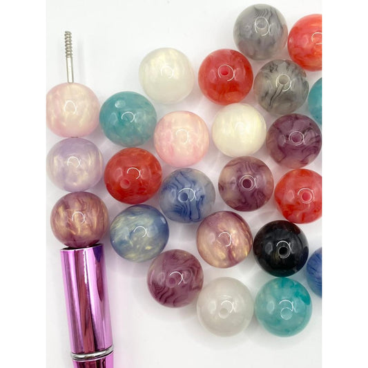 Glossy Acrylic Beads with Striated Pattern,16mm,Random Mix,YH