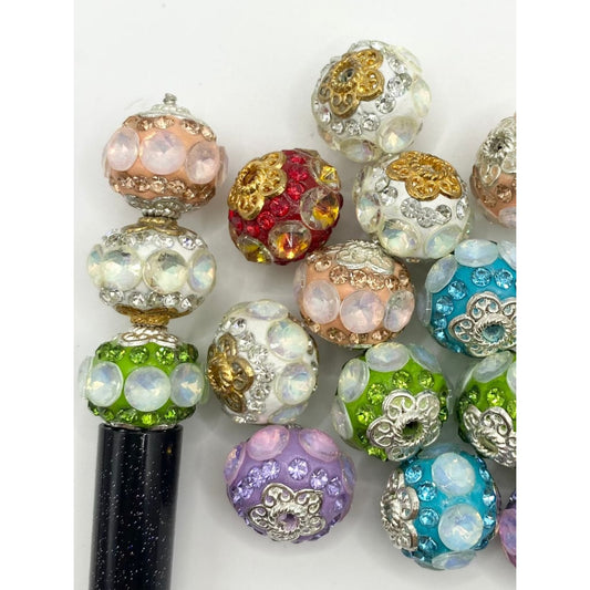 Fancy Clay Beads with Crystal Flatback ,16mm,Random Mix,ZY