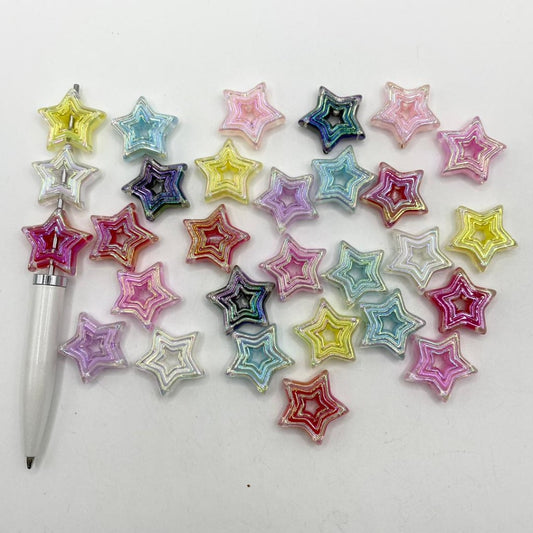 Glossy Star Frame Acrylic Beads With UV Finish ,21mm,Random Mix,CM