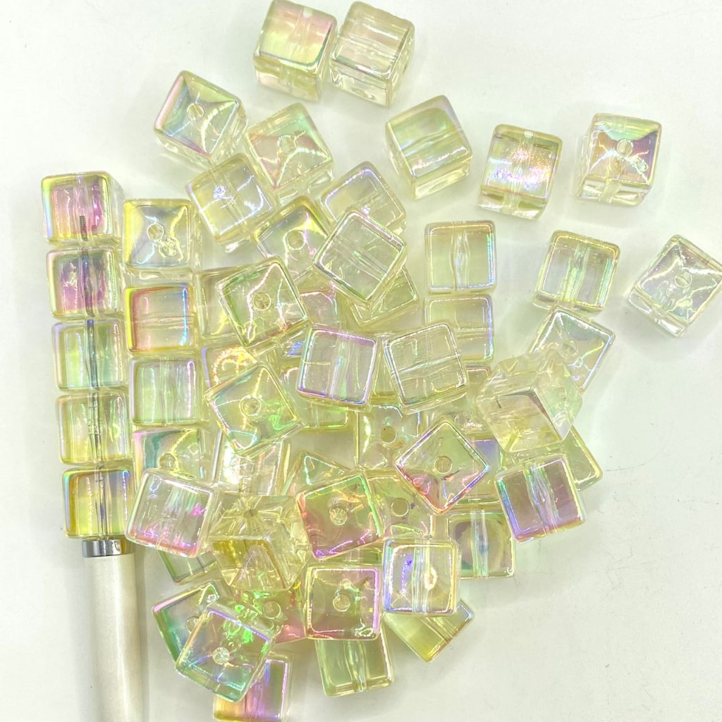 Glossy Clear Cube & Square Acrylic Beads With UV Finish ,14mm,Random Mix,CM