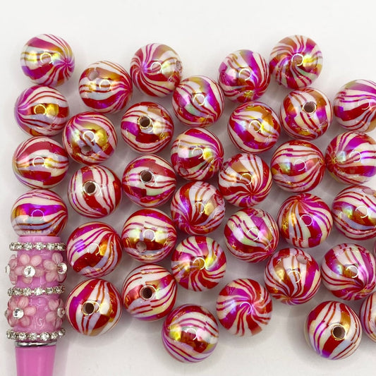 Glossy Red Swirl Stripe Acrylic Beads With UV Finish,16mm,SJ