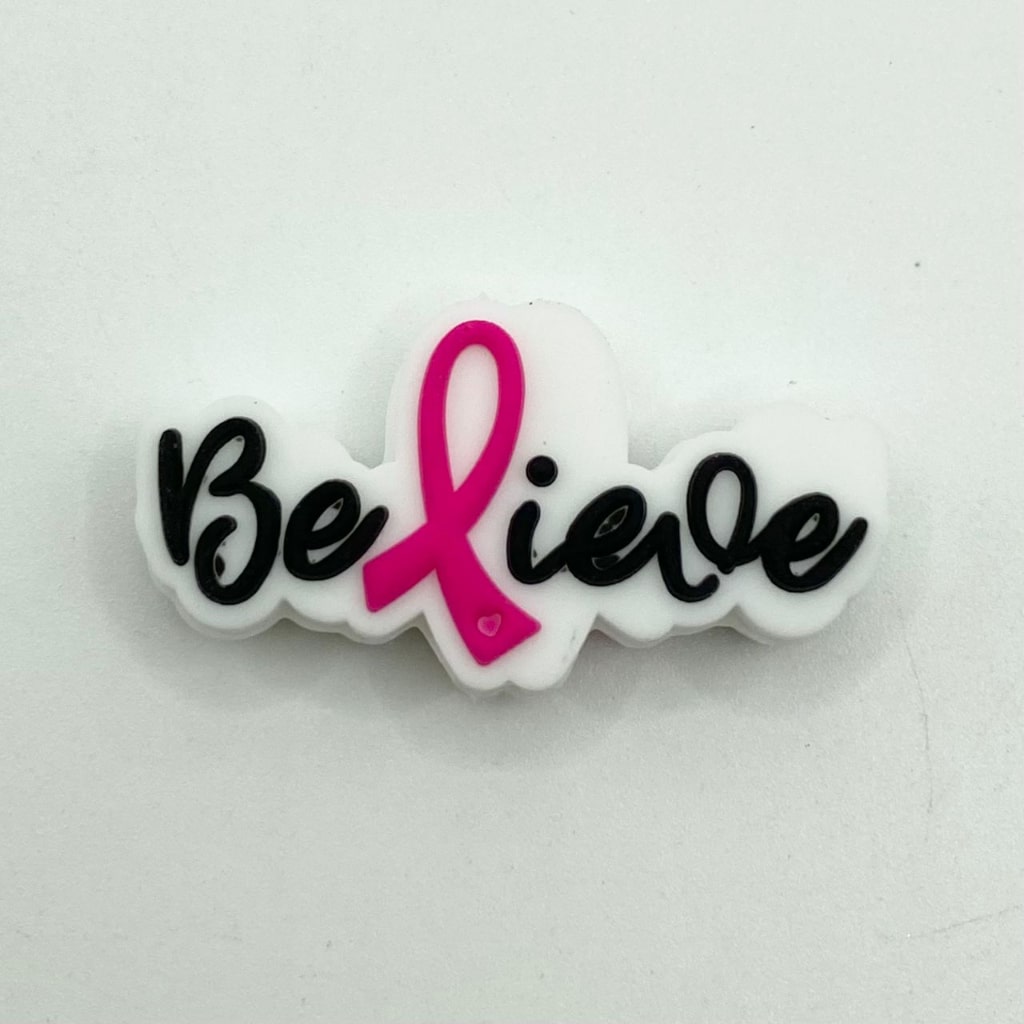 Believe Ribbon For Cancer Awareness Silicone Focal Beads