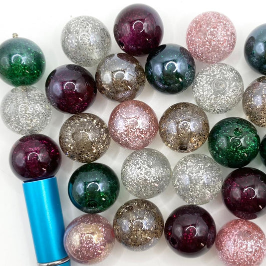 Transparent Acrylic Beads With Gold & Silver Confetti Inside ,18mm,Random Mix ,CM