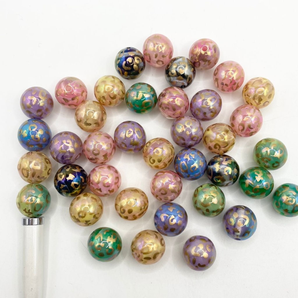 Transculent Leopard Glossy Acrylic Beads na May UV Finish ,16mm,Random Mix ,SJ