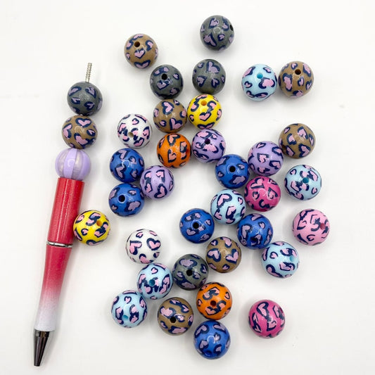 Heart Printed Multicolor Acrylic Beads ,16mm, Random Mix ,FS