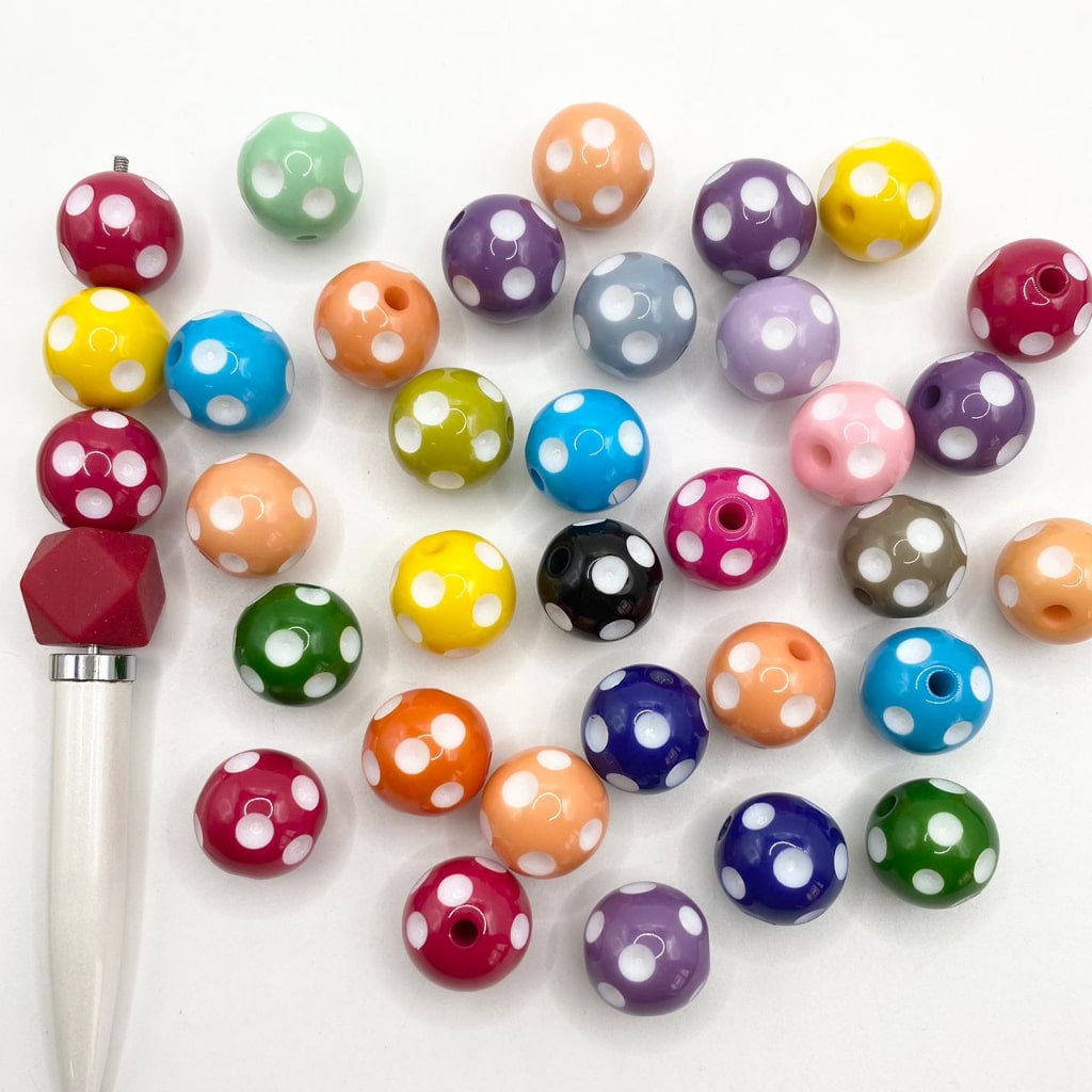 White Dot Textured Acrylic Beads,16mm at 20mm,Random Mix,WM