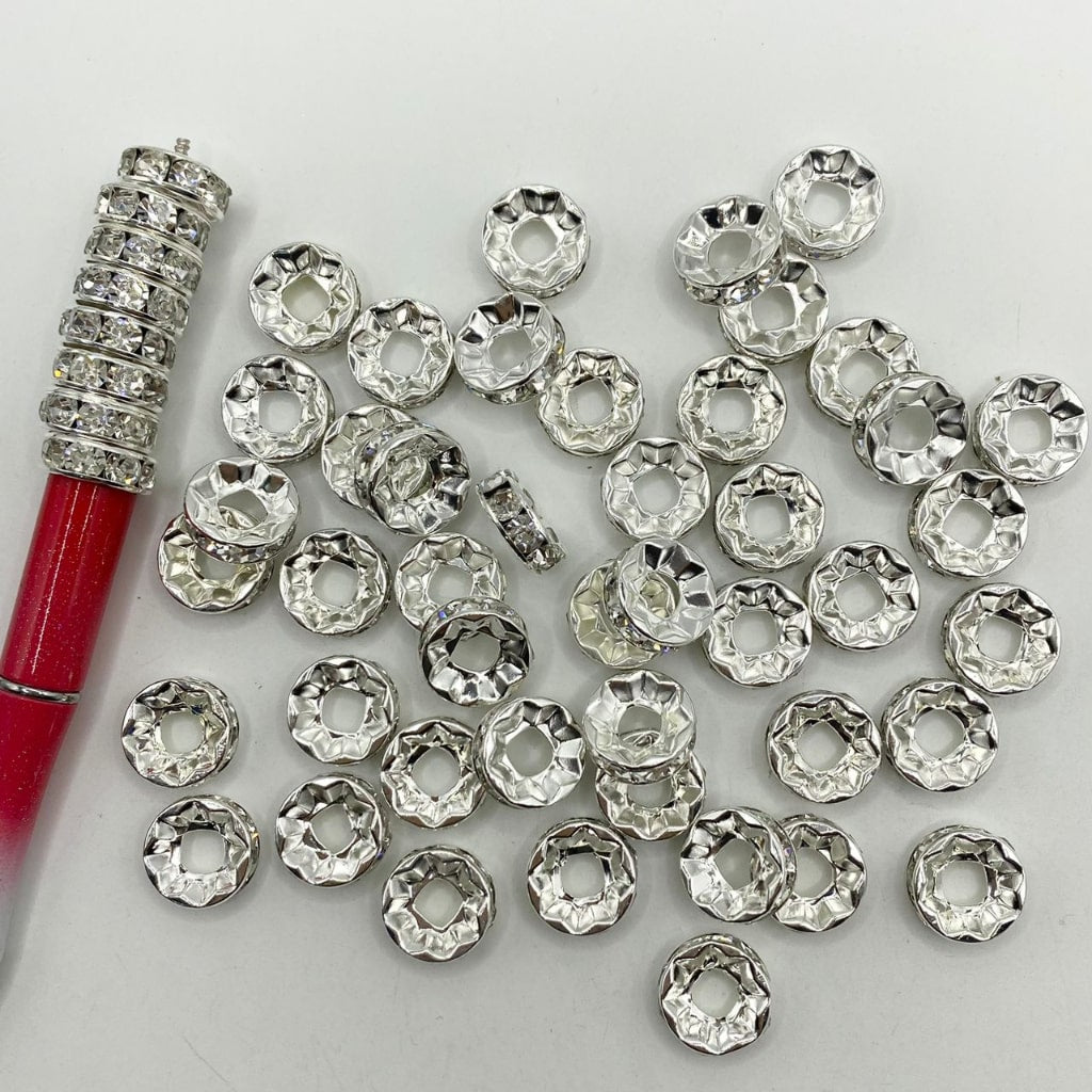 Clear & AB Rhinestone Silver Spacer With Big Whole ,15mm