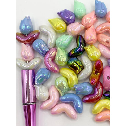 Glossy Tulips Flower Acrylic Beads with UV Finish,Random Mix,WQ