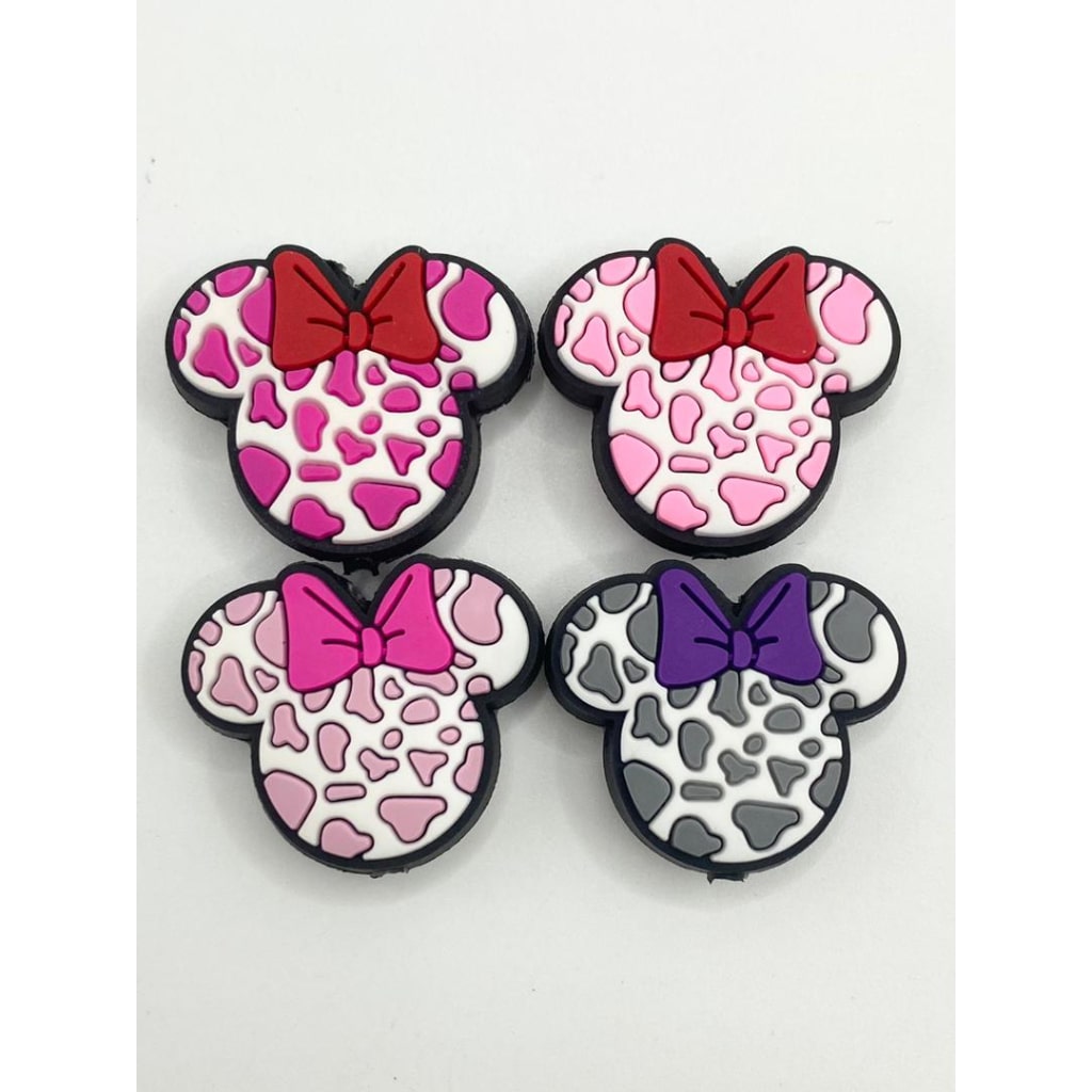 Cow Printed Minnie Head With Bowknot Silicone Focal Beads,Random Mix