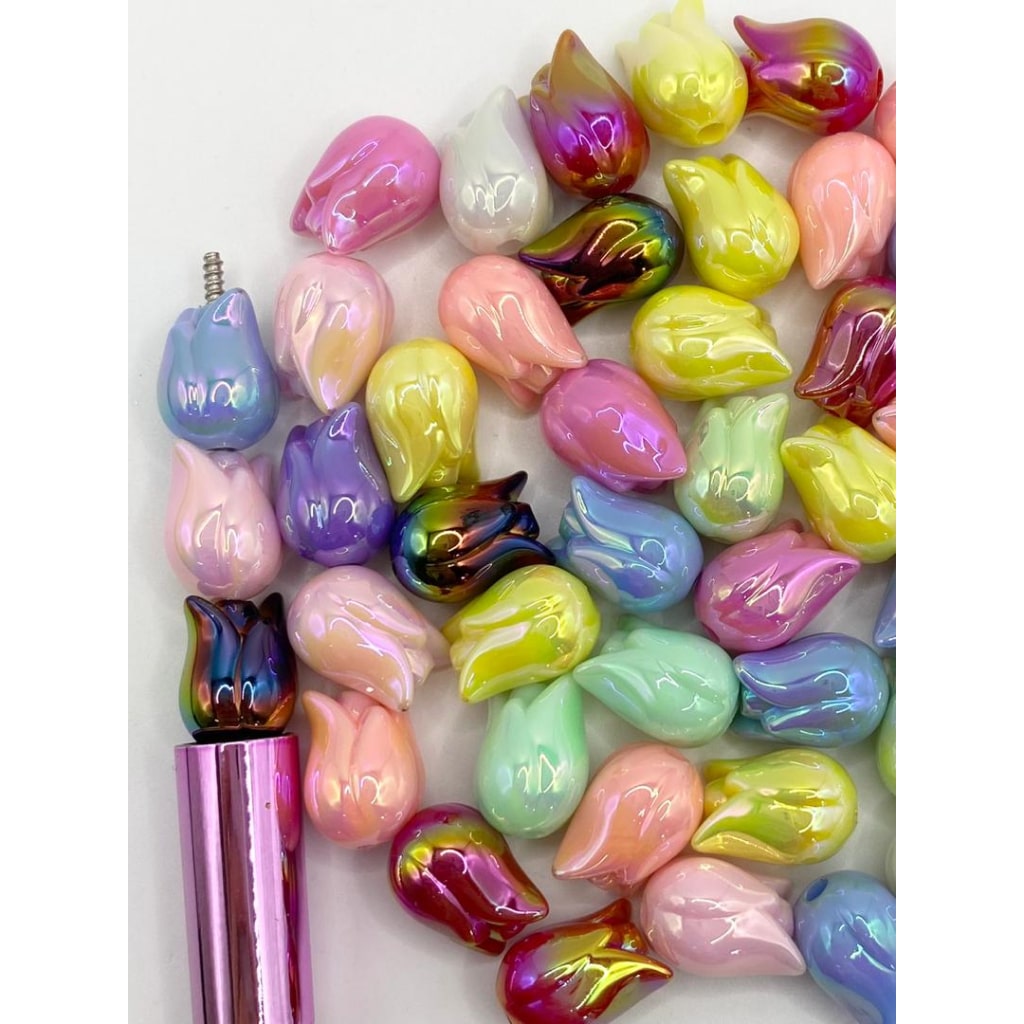 Glossy Tulips Flower Acrylic Beads with UV Finish,Random Mix,WQ