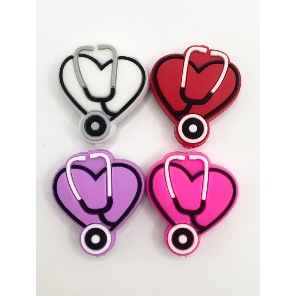 Heart with Stethoscope Silicone Focal Beads,Random Mix