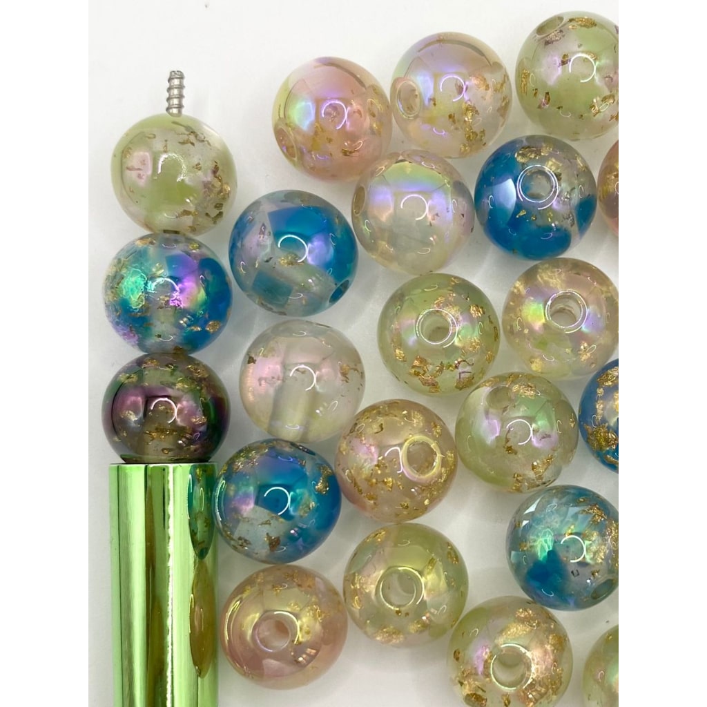 Clear See-Thru Acrylic Beads with Gold Foil Inside ,14mm,Random Mix ,YY