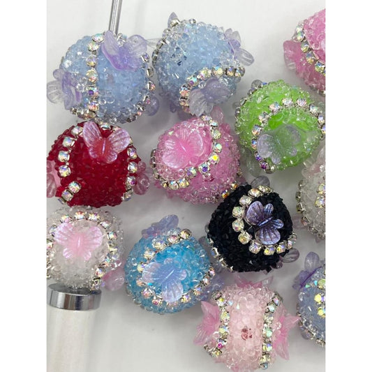 Sugar Fancy Acrylic Beads with AB Rhinestone Chain & Butterfly ,16mm,Random Mix,ZY