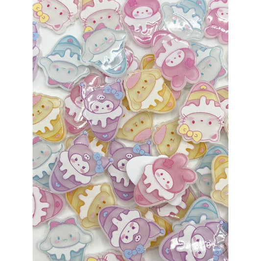 Small Glossy Sanrio & HK Acrylic Flatback Charms,Random Mix