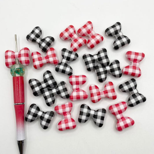 Buffalo Bowtie Acrylic Beads na May Checkered Plain Pattern,Rabdom Mix,CM