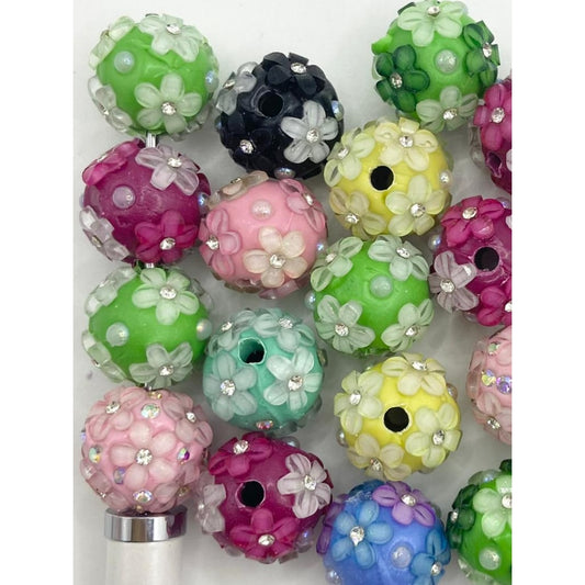 Fancy Clay Beads with Multicolor Flower & Flashback Pearl ,16mm,Random Mix,ZY