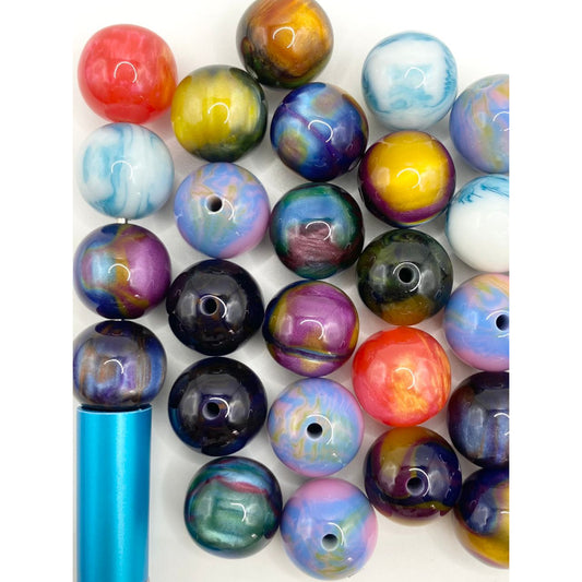 Elegant Glossy Acrylic Beads With Double Marble Pattern,16mm,Random Mix ,XX