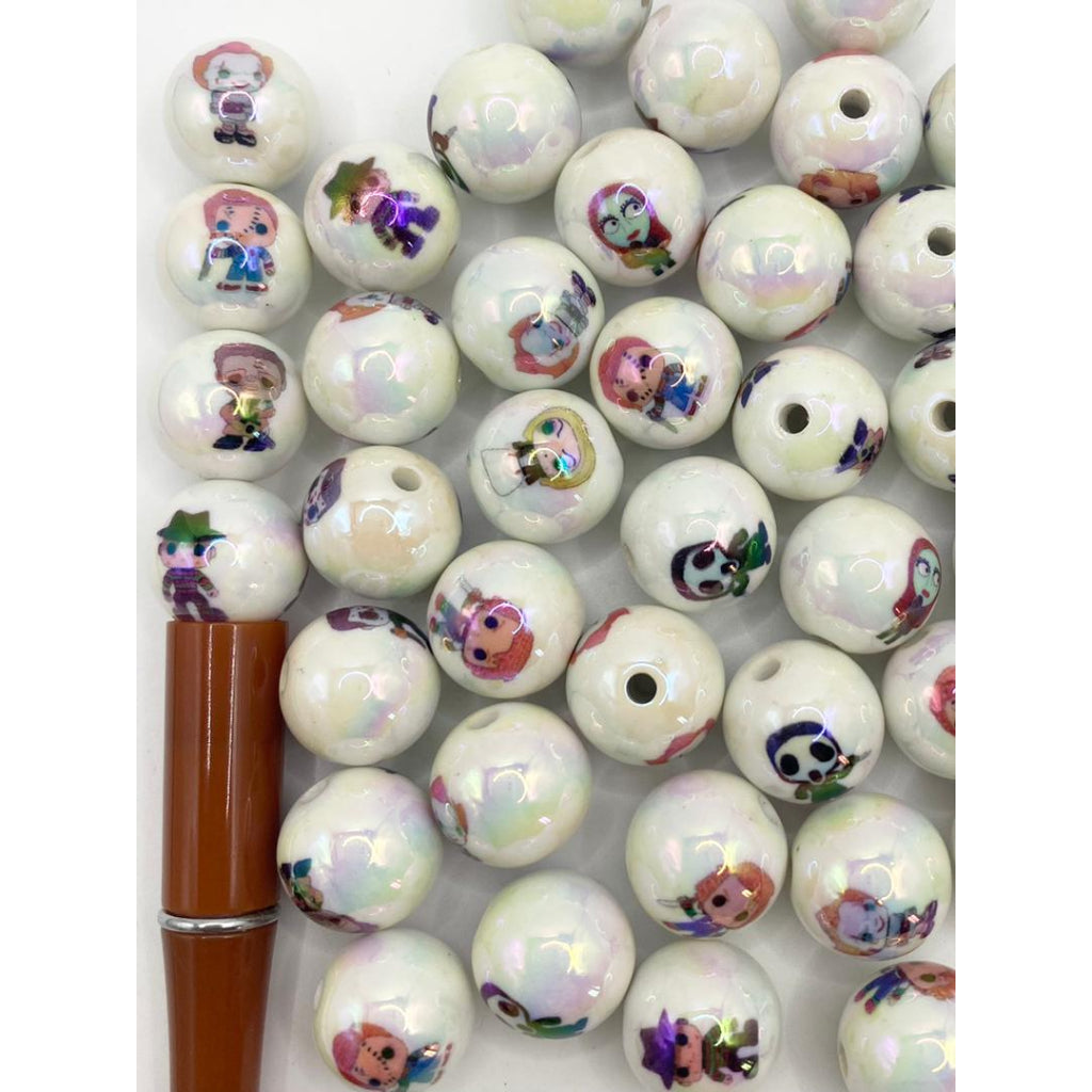 Halloween Horror Characters Printed Glossy Acrylic Beads,16mm,Random Mix,TT