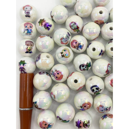 Halloween Horror Characters Printed Glossy Acrylic Beads,16mm,Random Mix,TT