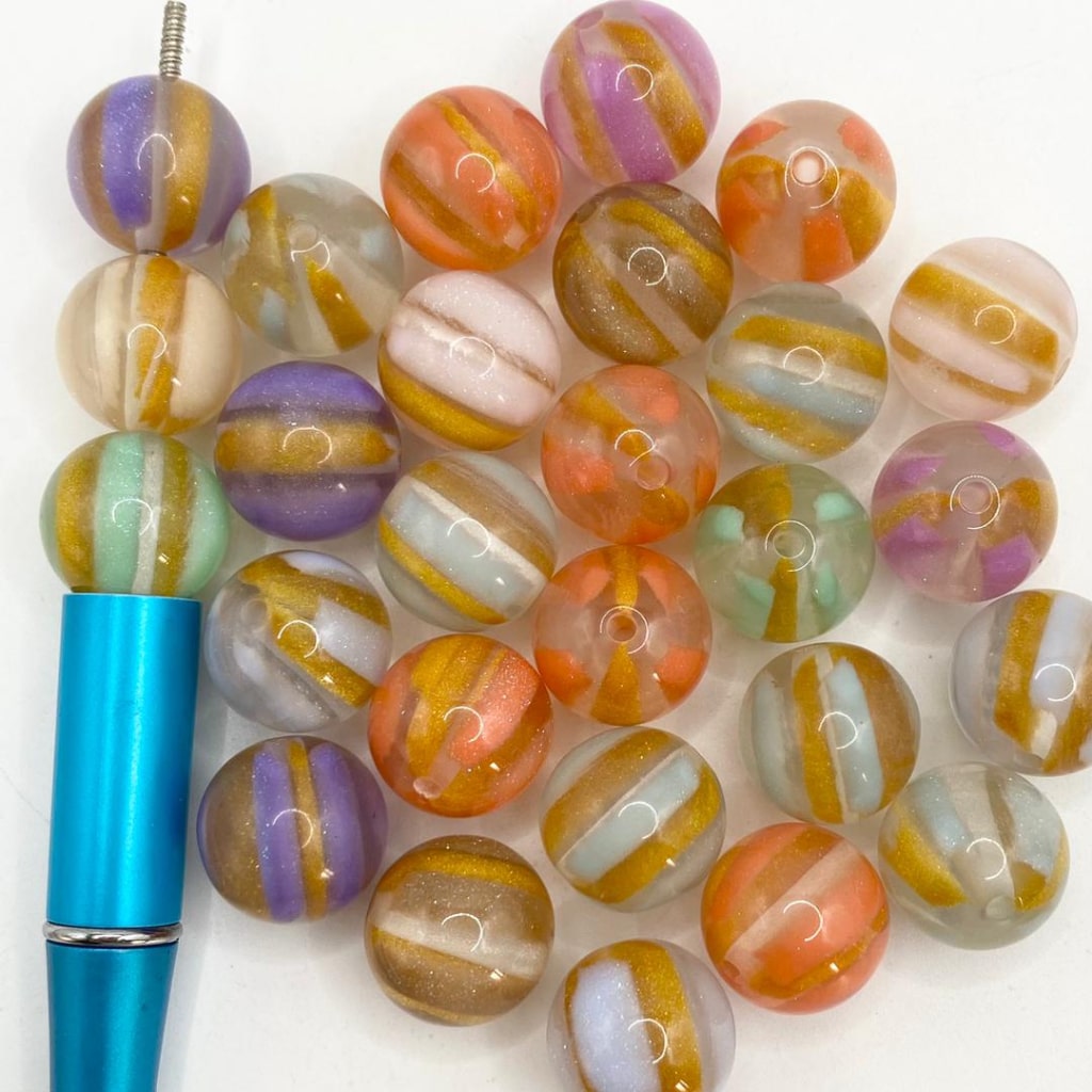 Clear See-Thru Glitter Acrylic Beads With Multicolor Stripe Inside ,16mm,Random Mix,WM