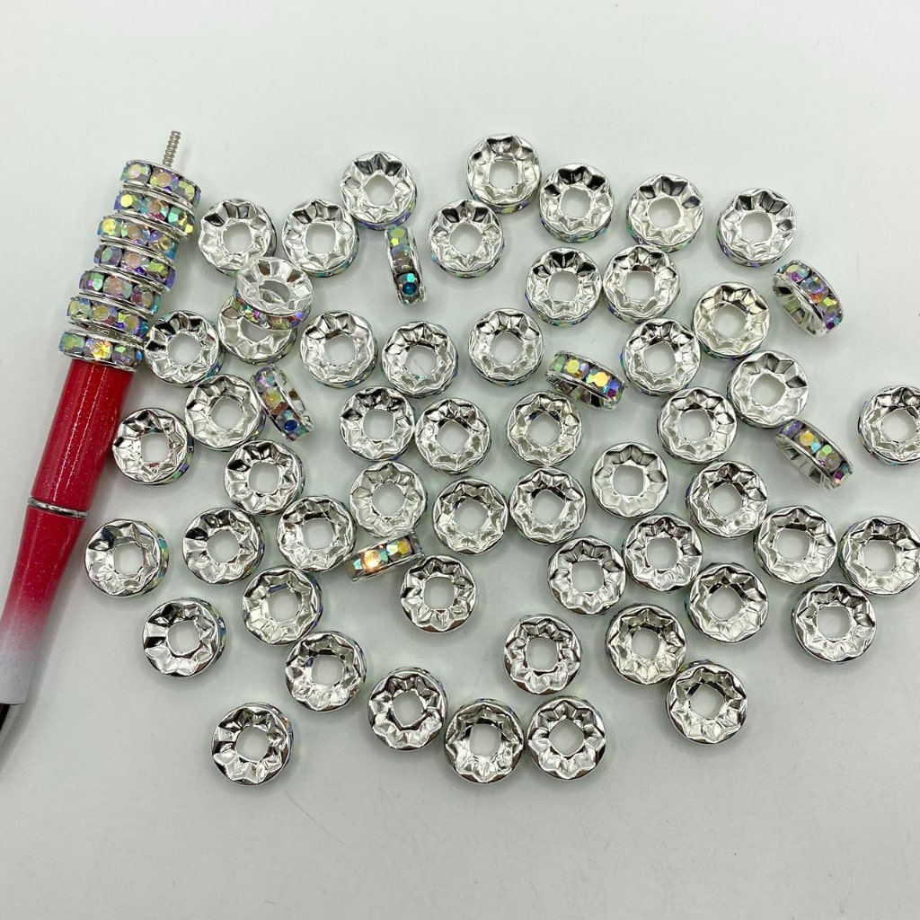 Clear & AB Rhinestone Silver Spacer With Big Whole ,15mm