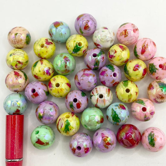 Glossy Christmas Tree & Santa Acrylic Beads With UV Finish ,16mm,Random Mix,DK