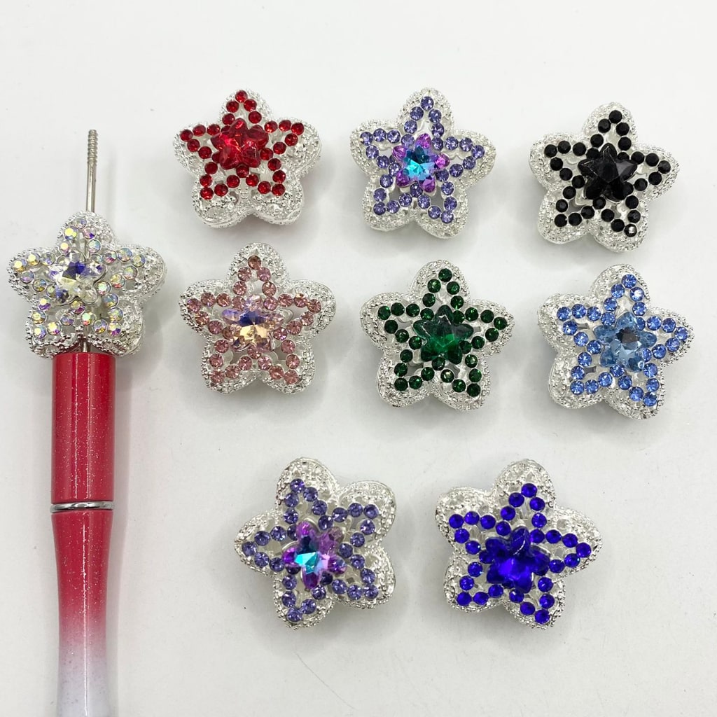 Metal Alloy Hollow Star Fancy Beads With Multicolor Rhinestone and Crystal ,30mm,Random Mix