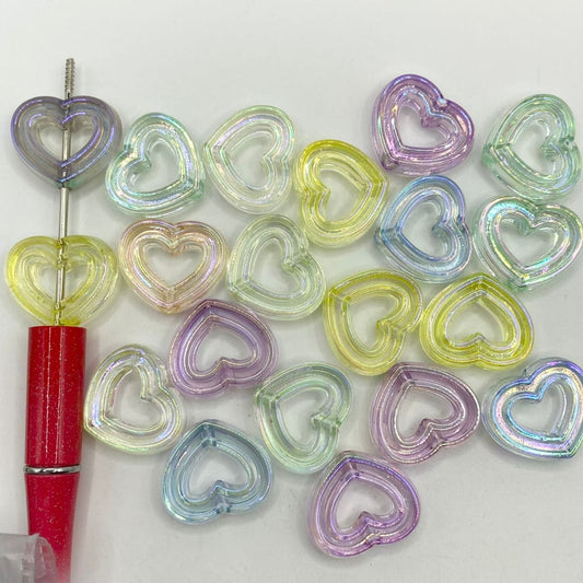 Clear See Thru Heart Frame Acrylic Beads With UV Finish,20mm by 24mm,Random Mix