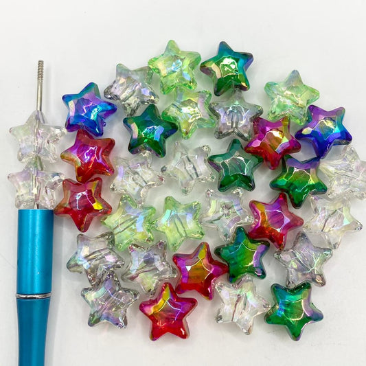 Makintab na Star Shaped Acrylic Beads na May UV Finish ,18mm, Random Mix