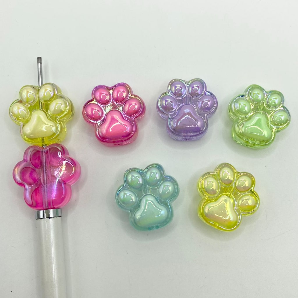 Clear See Thru Cat &amp; Dog Paw Acrylic Beads ,26mm,Random Mix,QK