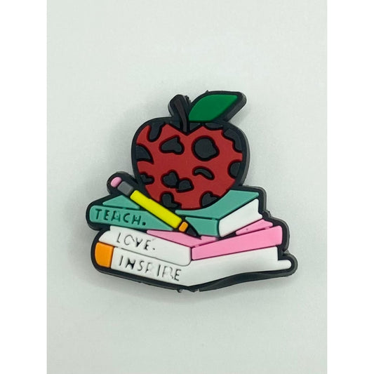 Apple & Pencil & Books With Teach Love Inspire Silicone Focal Beads